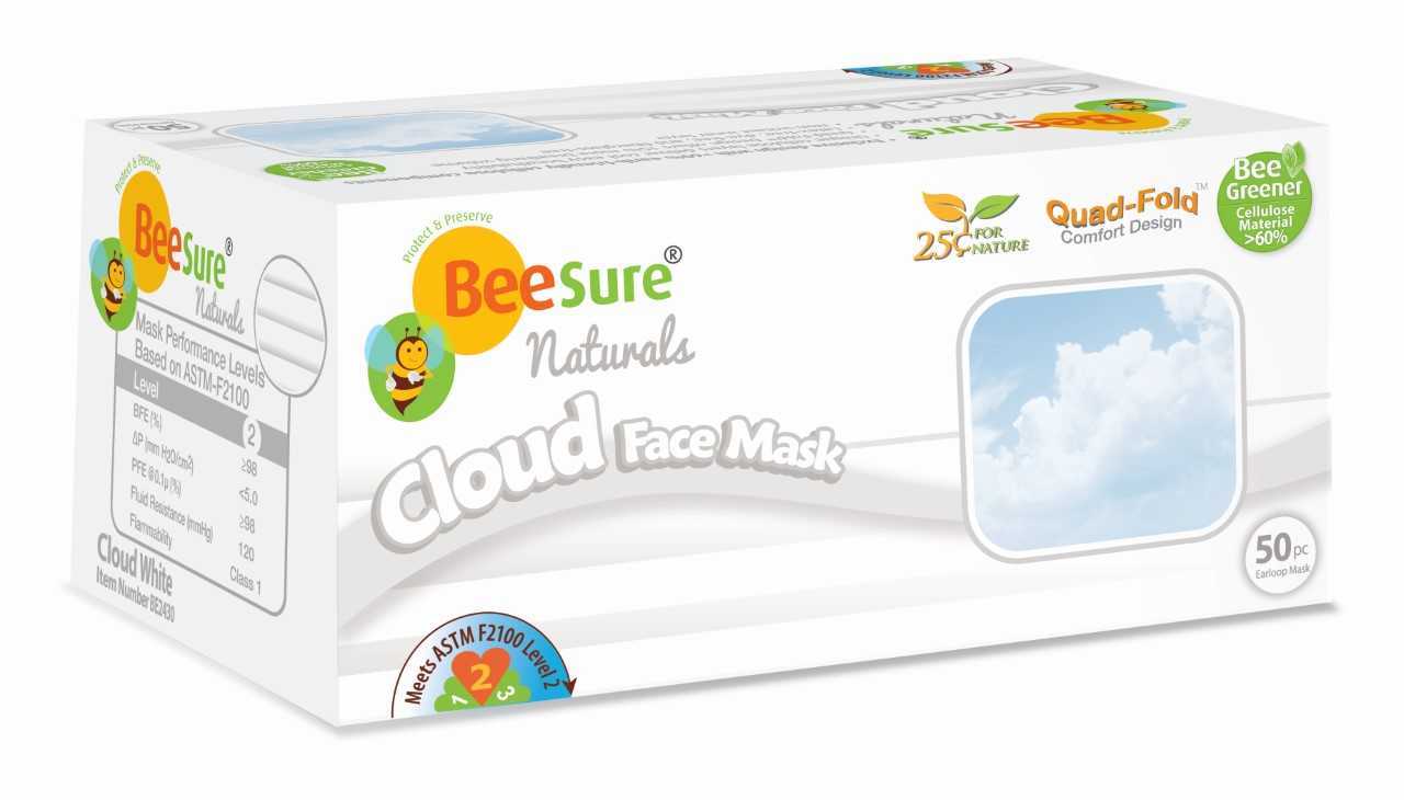 Cranberry 2430 BeeSure Naturals Earloop Face Masks ASTM Level 2 Cloud White 50/Bx Cranberry 2430 BeeSure Naturals Earloop Face Masks ASTM Level 2 Cloud White 50/Bx